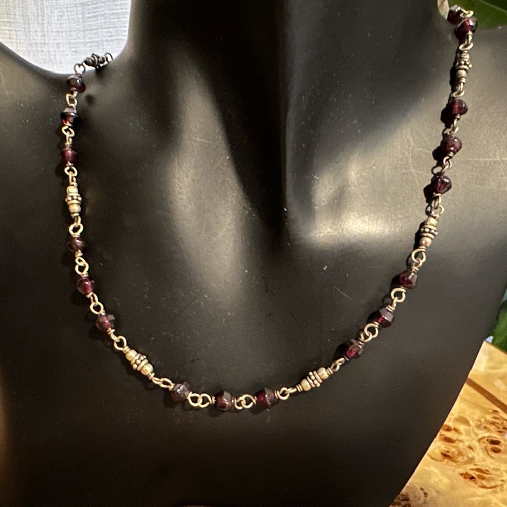 Retired Silpada Garnet and Sterling Silver Beaded Necklace 16 in w exten…
